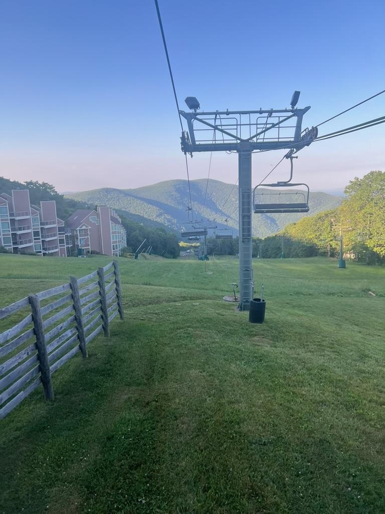 Wintergreen summer chairlift with green mountain views